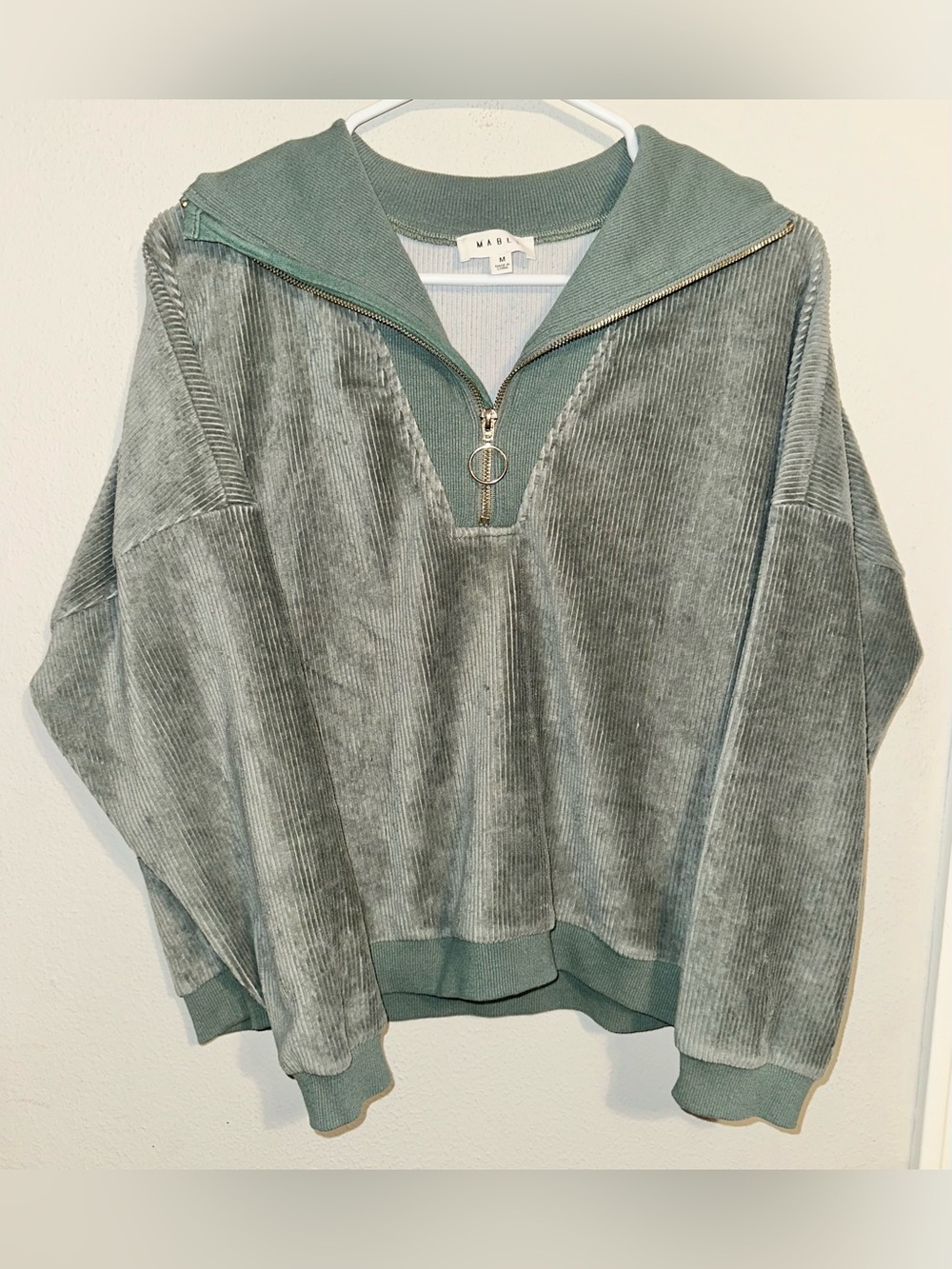 MABEL Sage Green Zip-Up Sweater